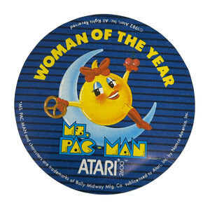 Atari 2600 Ms Pac-Man Paper Sticker Vintage 80s 1982 Woman of the Year Pacman